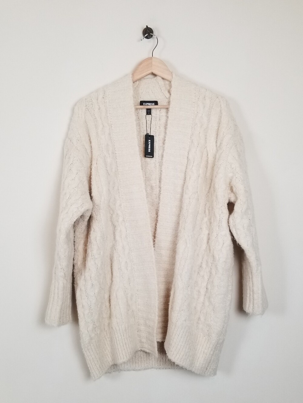 Express Soft Cable Knit Open Front Cardigan Sweater Size XS Oversized NWT